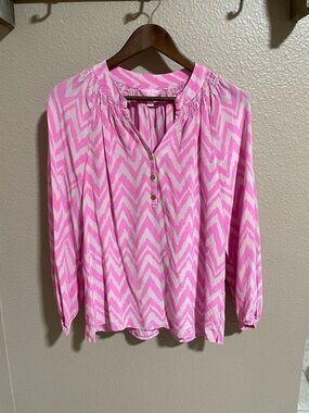Lilly Pulitzer Pink Chevron Henley Blouse